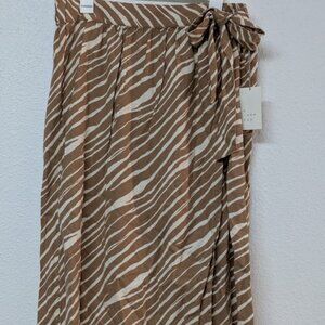 A NEW DAY Brown Zebra Animal Patterned Print Faux Wrap Bow Midi Skirt - Small